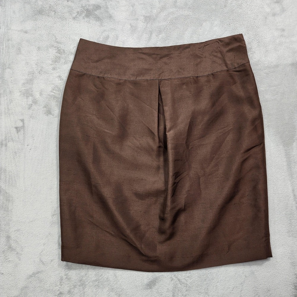 Isaac Mizrahi For Target Skirt Womens 12 Brown Textured Silk Pencil Lined Preppy